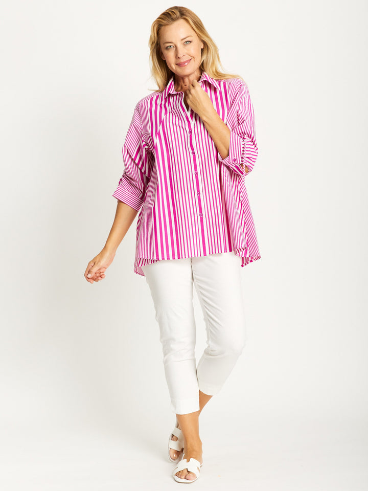 Swing Tunic Shirt - Pink/White - 32529