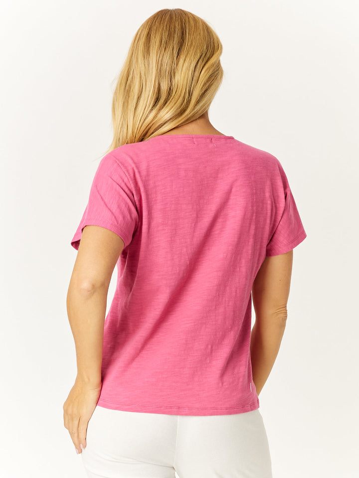 Button Cotton Slub Tee - Berry -32532