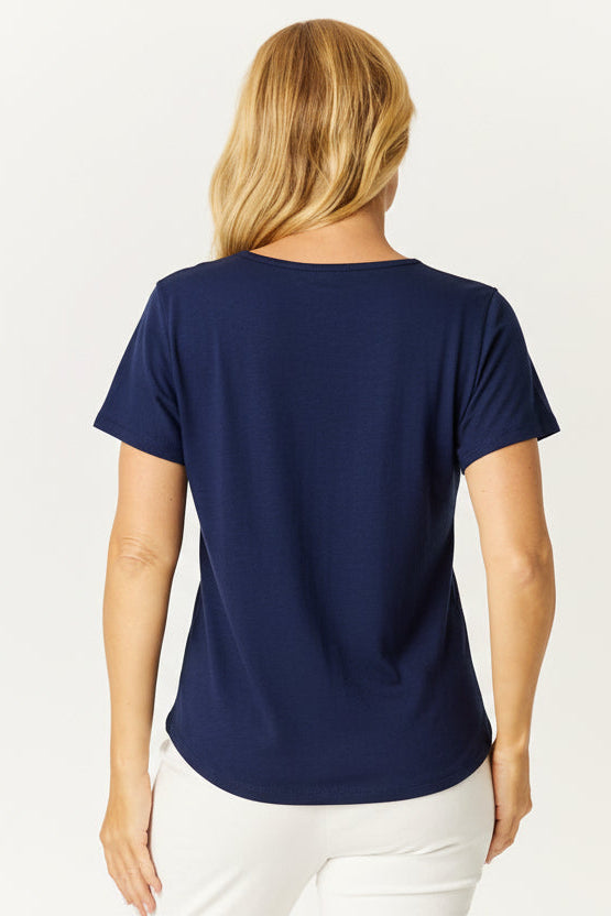 Button Cotton Slub Tee - Navy -32532