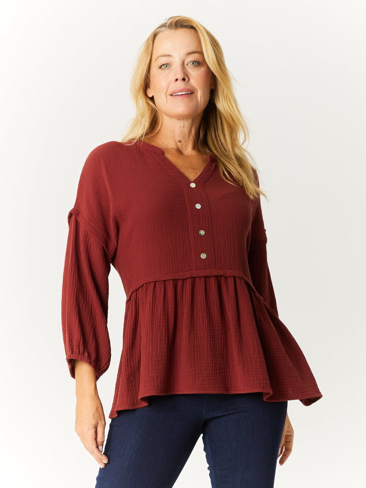 Button Boheme Cotton Top - Mahogany- 32533