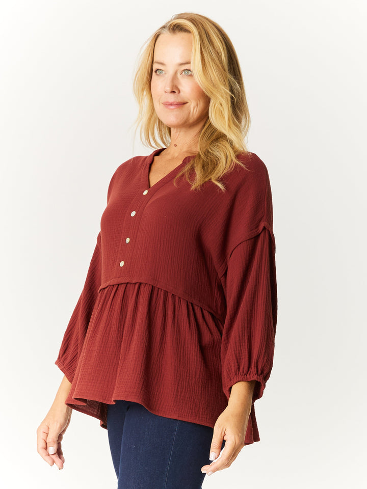 Button Boheme Cotton Top - Mahogany- 32533