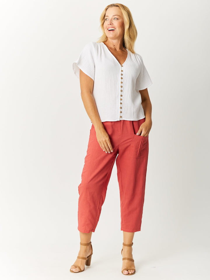 Tarin Cotton Button Top - White - 32568