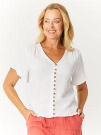 Tarin Cotton Button Top - White - 32568