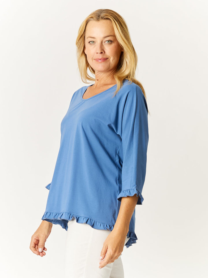 3/4 Ruffle Top - Denim -32561