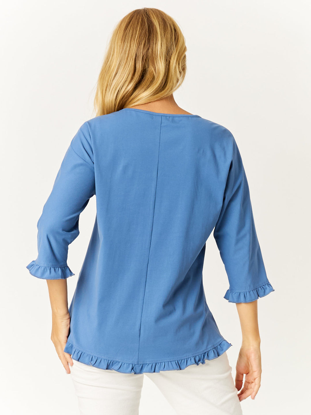 3/4 Ruffle Top - Denim -32561