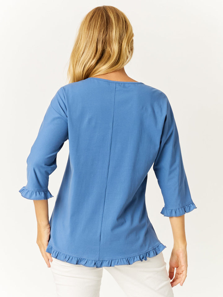 3/4 Ruffle Top - Denim -32561