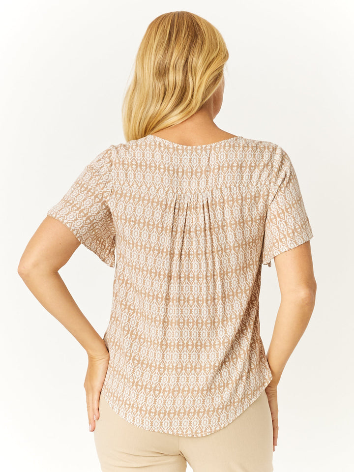 Print Button Top - Beige/White - 32565