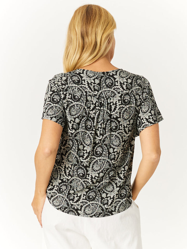 Print Button Top - Black/Ivory - 32565