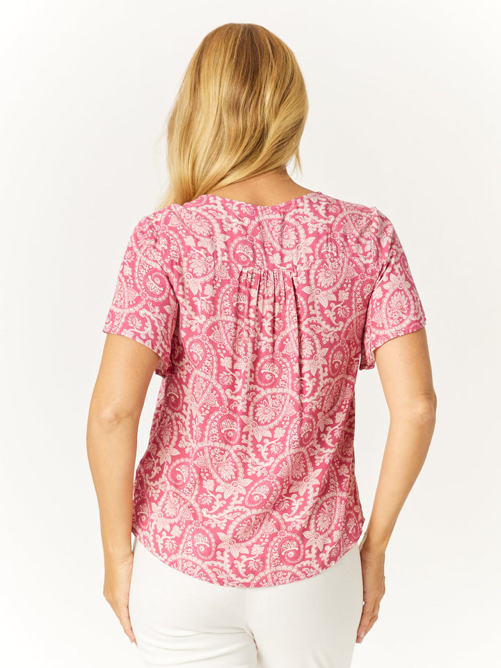 Print Button Top - Pink/White - 32565