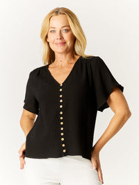 Tarin Cotton Button Top - Black - 32568