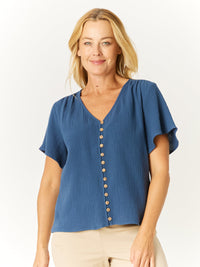 Tarin Cotton Button Top - Ink - 32568