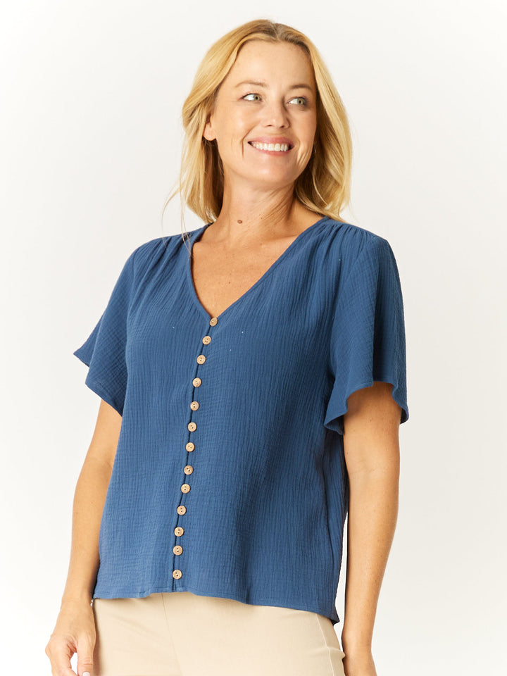 Tarin Cotton Button Top - Ink - 32568