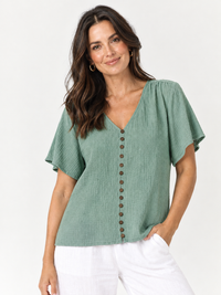 Tarin Cotton Button Top - Sage - 32568