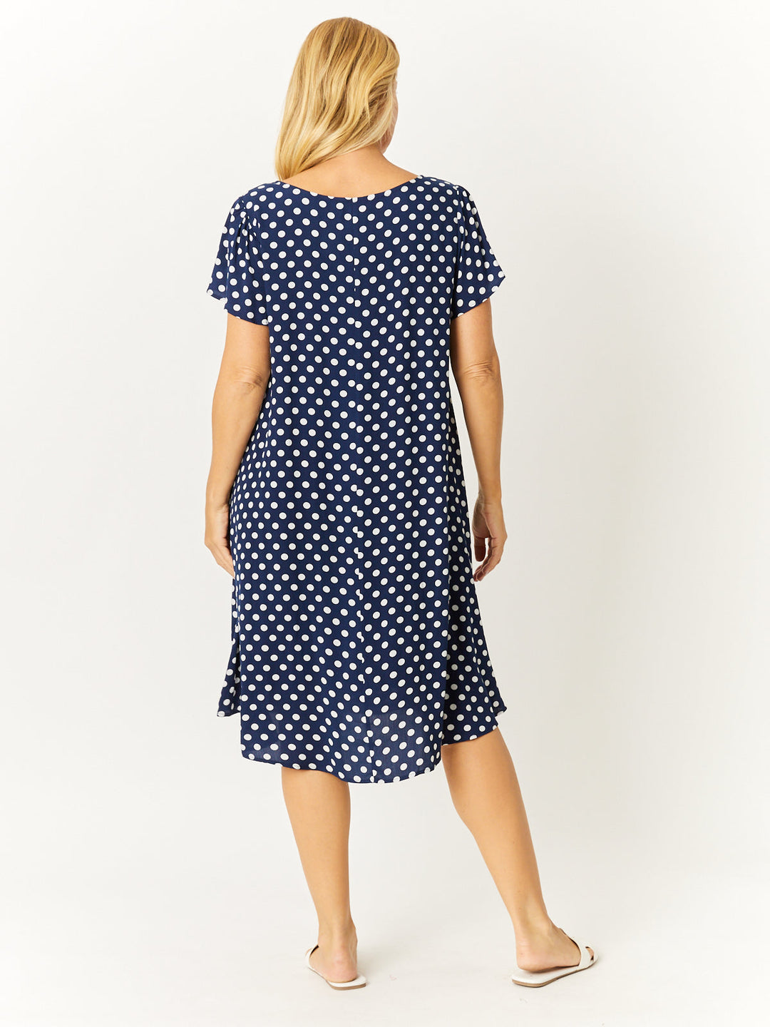 Flutter Sleeve Swing Dress - Navy/White -32571