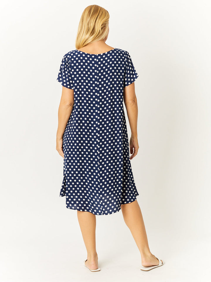 Flutter Sleeve Swing Dress - Navy/White -32571