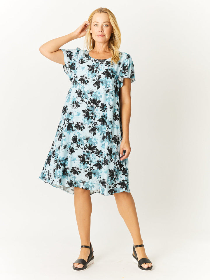 Flutter Sleeve Swing Dress - Turq -32571