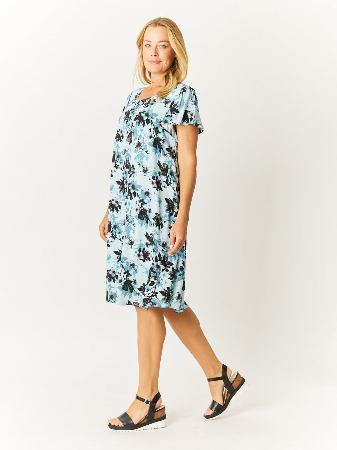 Flutter Sleeve Swing Dress - Turq -32571
