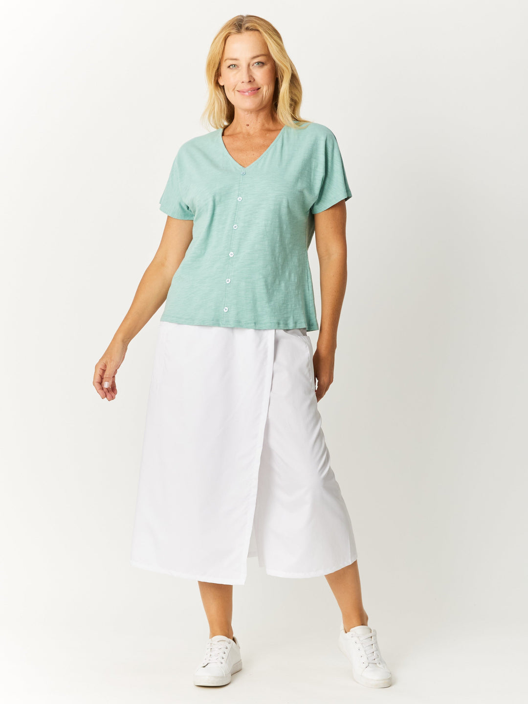 Button Cotton Slub Tee - Sage -32532