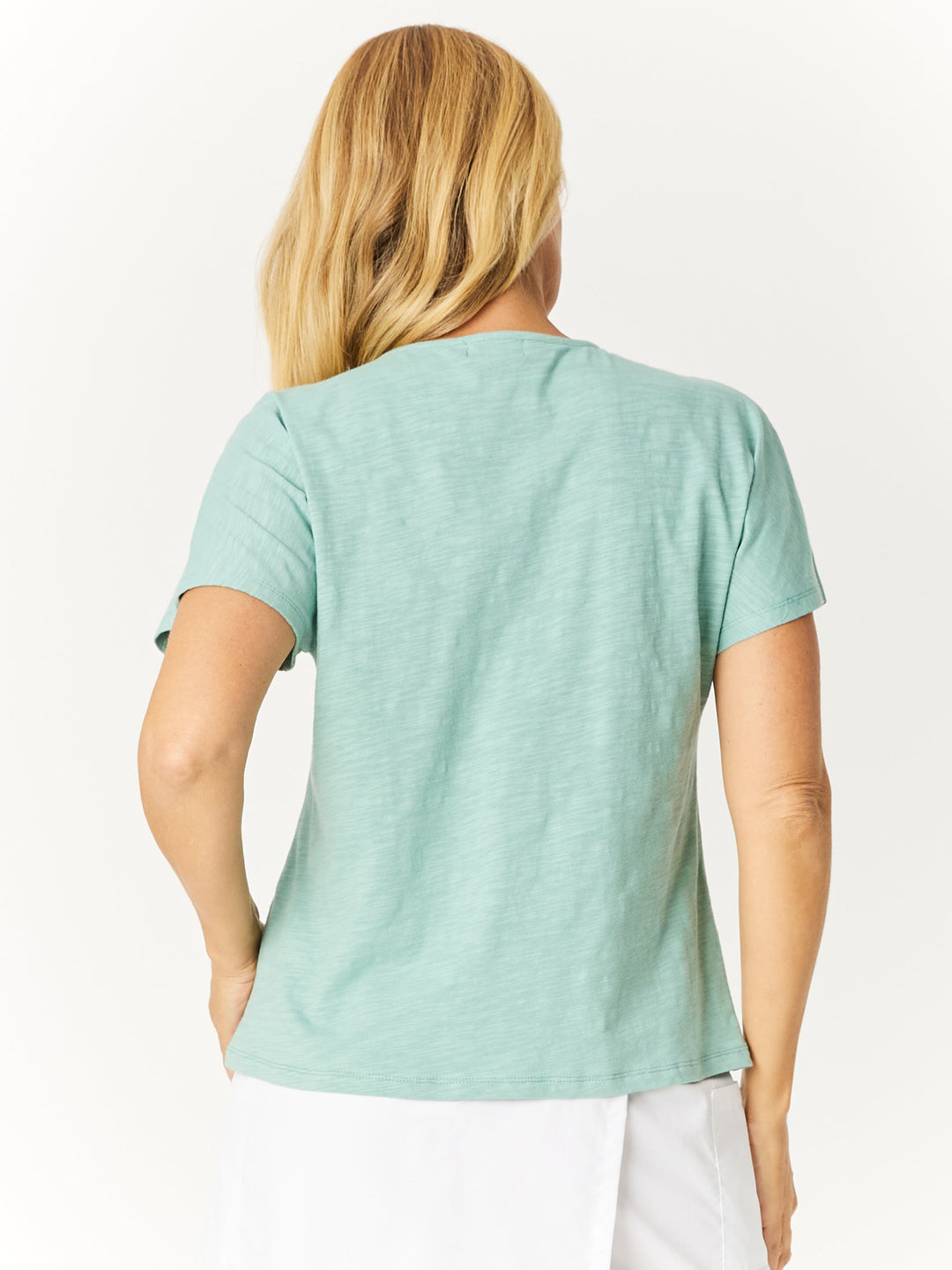 Button Cotton Slub Tee - Sage -32532