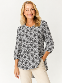 Print Rayon Shirt - White/Black - 32592