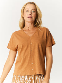 Button Cotton Slub Tee - Choc(Tan) -32532