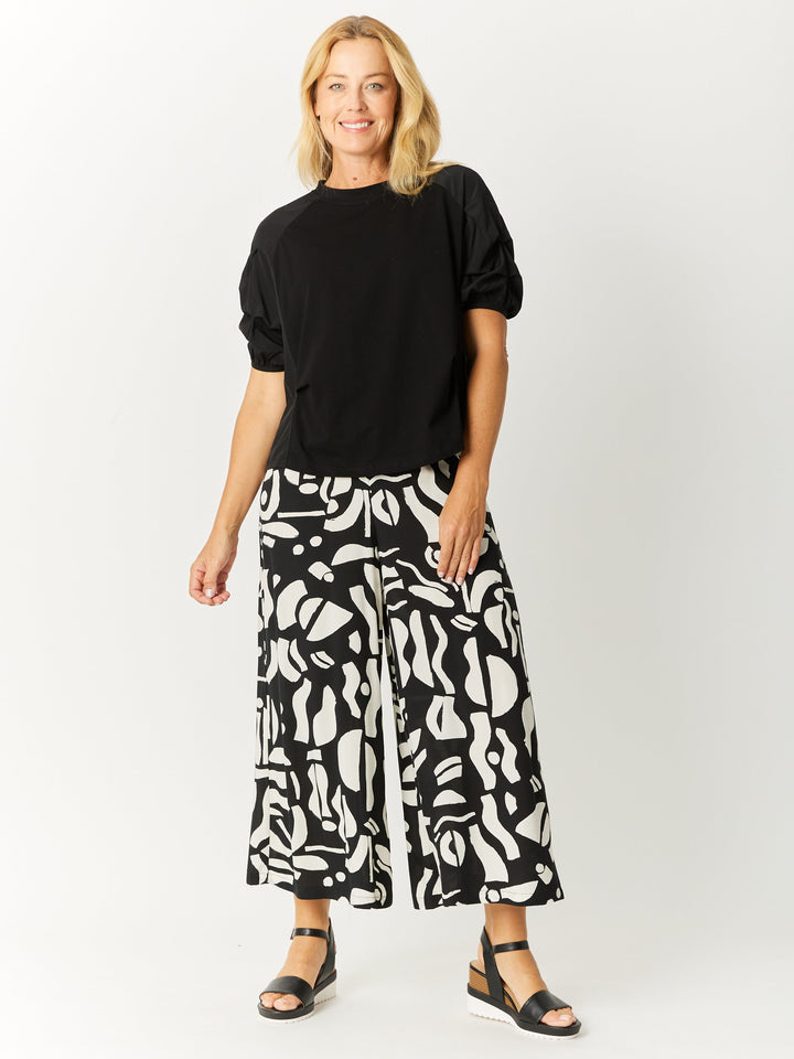 Rouched Sleeve Top - Black - 32562