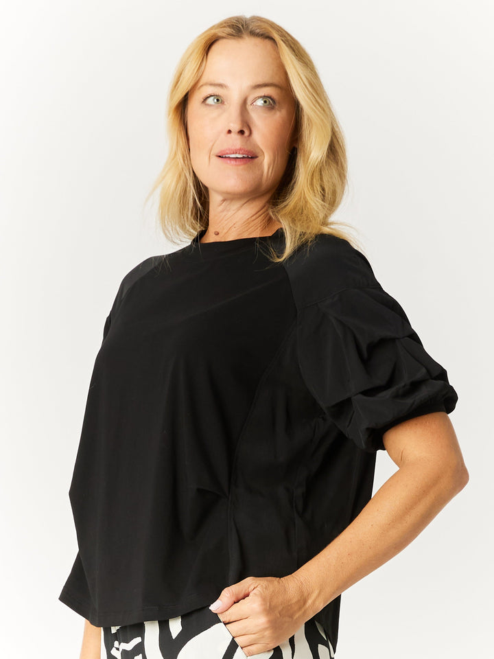 Rouched Sleeve Top - Black - 32562