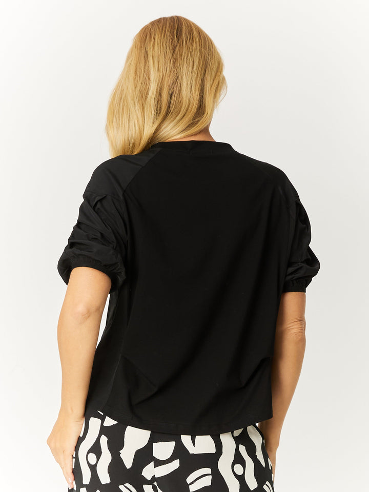 Rouched Sleeve Top - Black - 32562