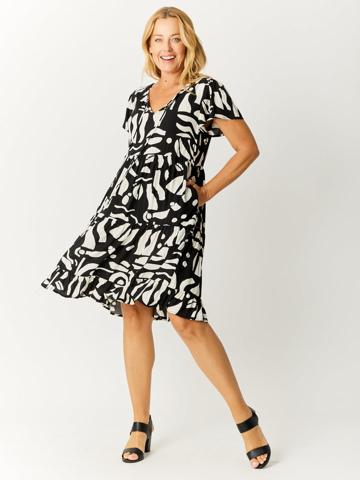 Minstral Tier Flounce Dress - Black/White- 32614