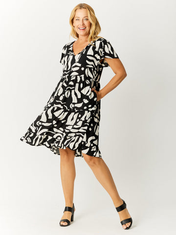Minstral Tier Flounce Dress - Black/White- 32614 - 