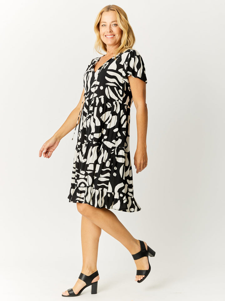 Minstral Tier Flounce Dress - Black/White- 32614