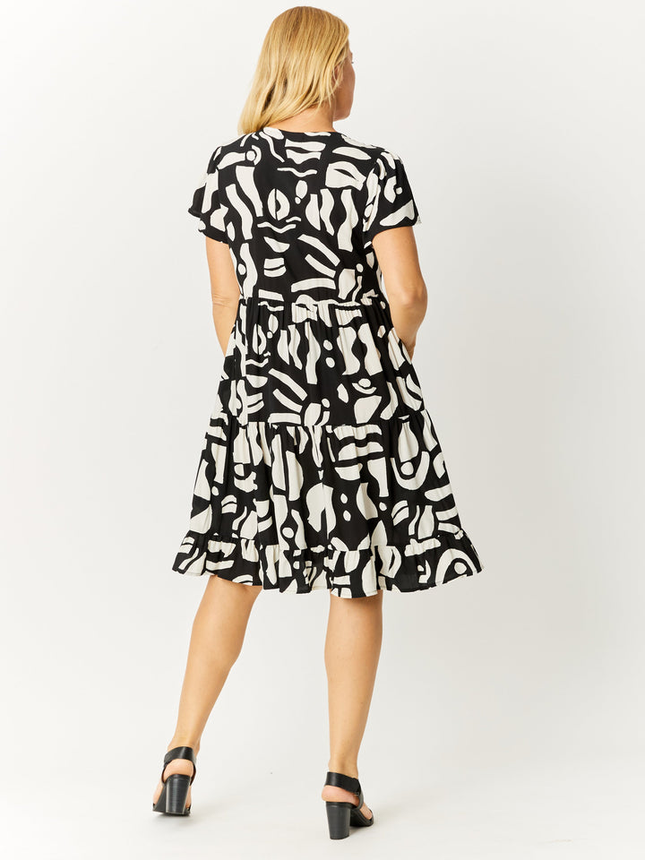 Minstral Tier Flounce Dress - Black/White- 32614
