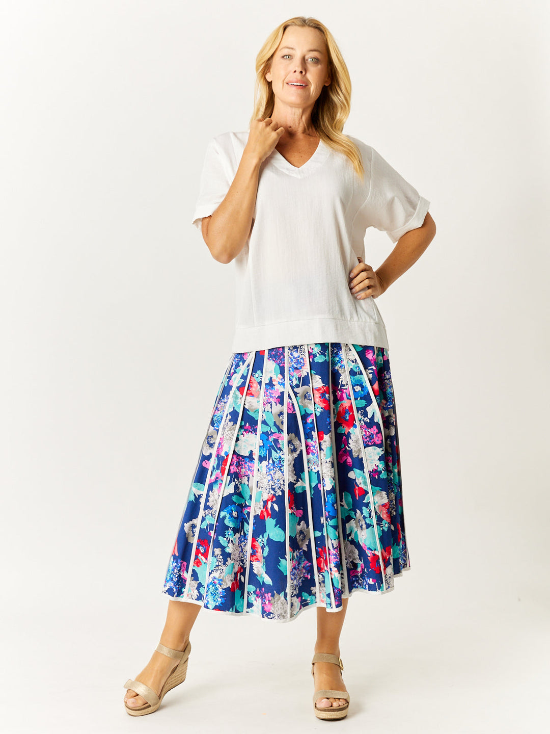 Cotton Sateen Bind Skirt - Floral - 32620
