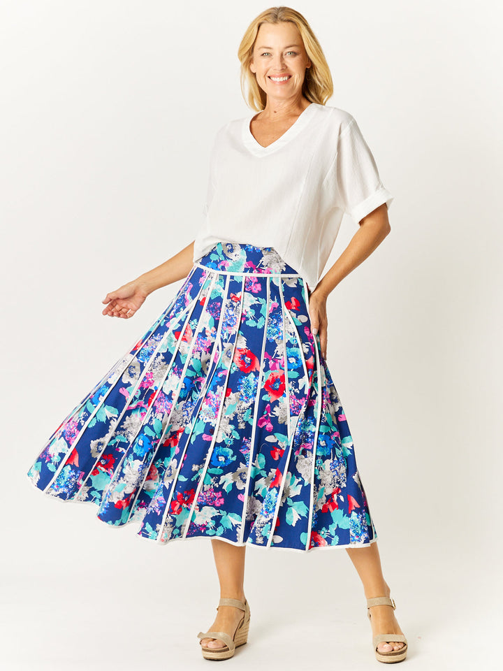 Cotton Sateen Bind Skirt - Floral - 32620
