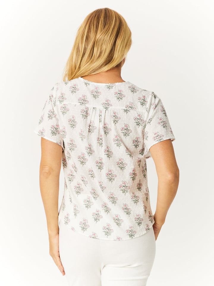 Dobi Flutter Button Top - White Floral- 32626
