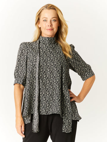 Tye Puff Print Swing Top - Black/ivory - 32628 - 