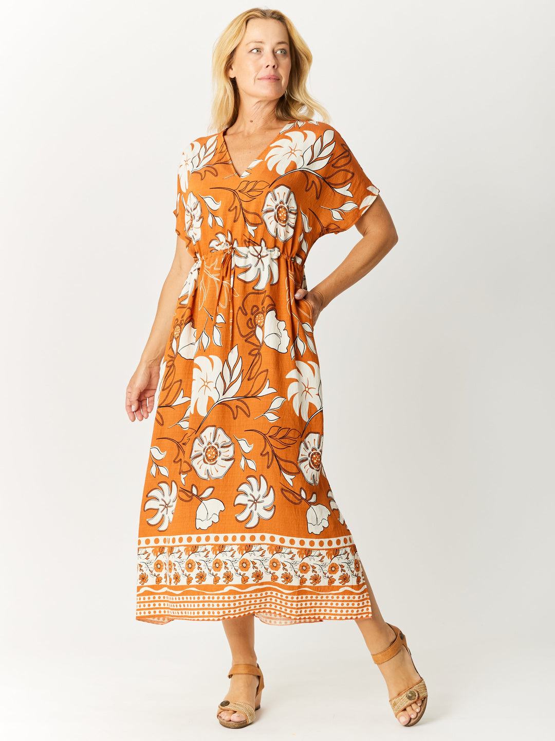 Border Kimono Dress - Toffee -32648