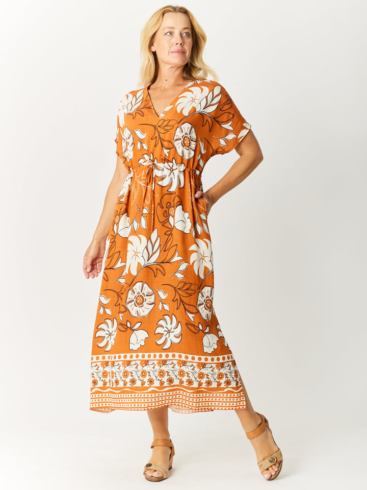 Border Kimono Dress - Toffee -32648