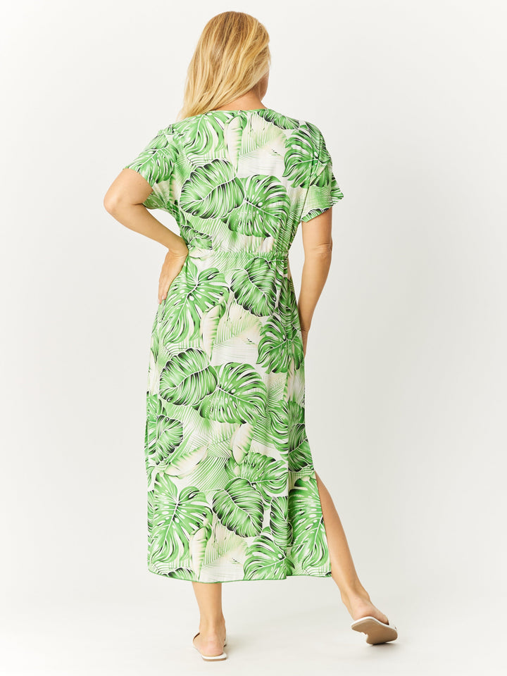 Kimono Rayon Dress - Green/White - 32649
