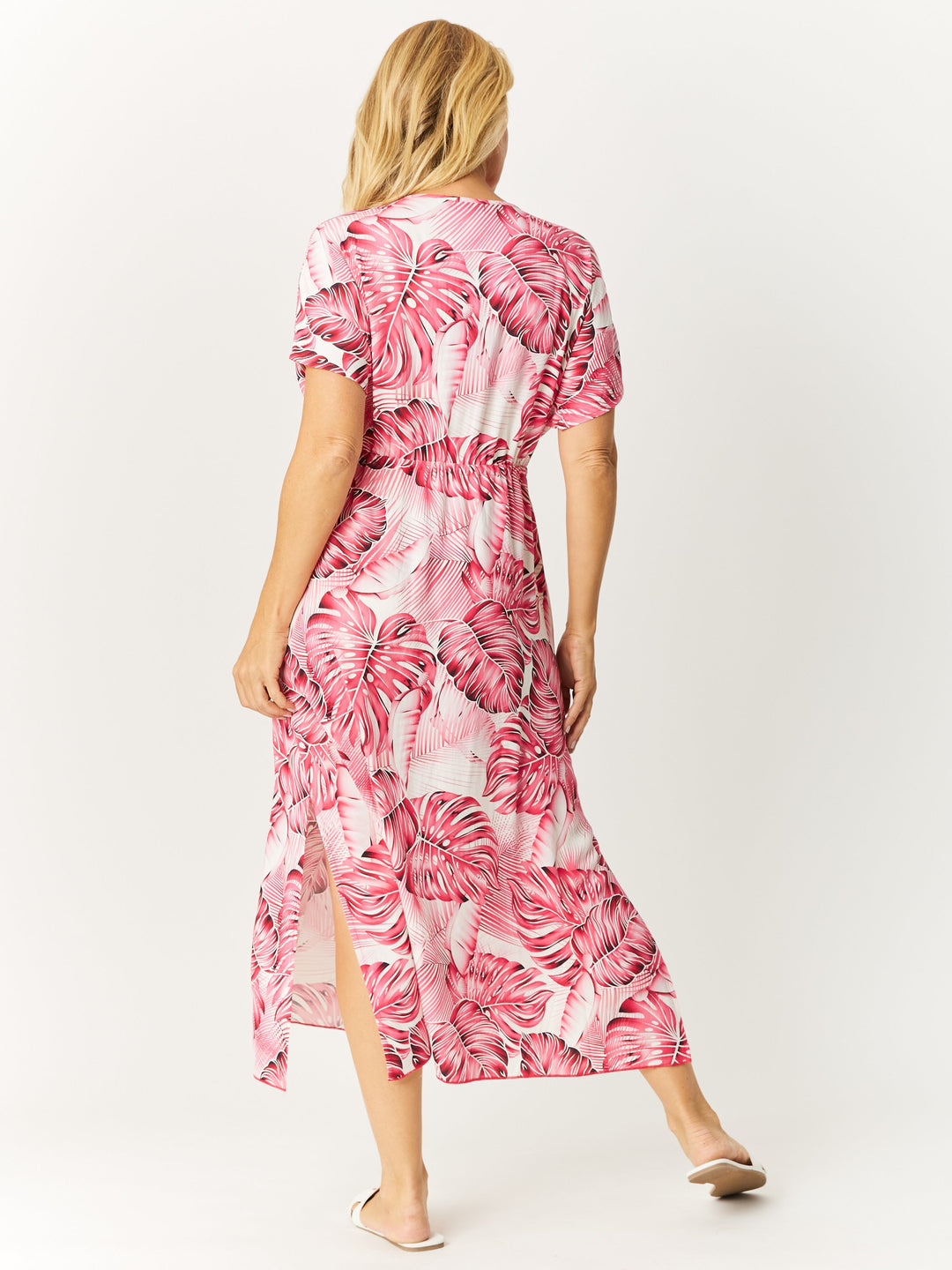Kimono Rayon Dress - Hotpink/White - 32649