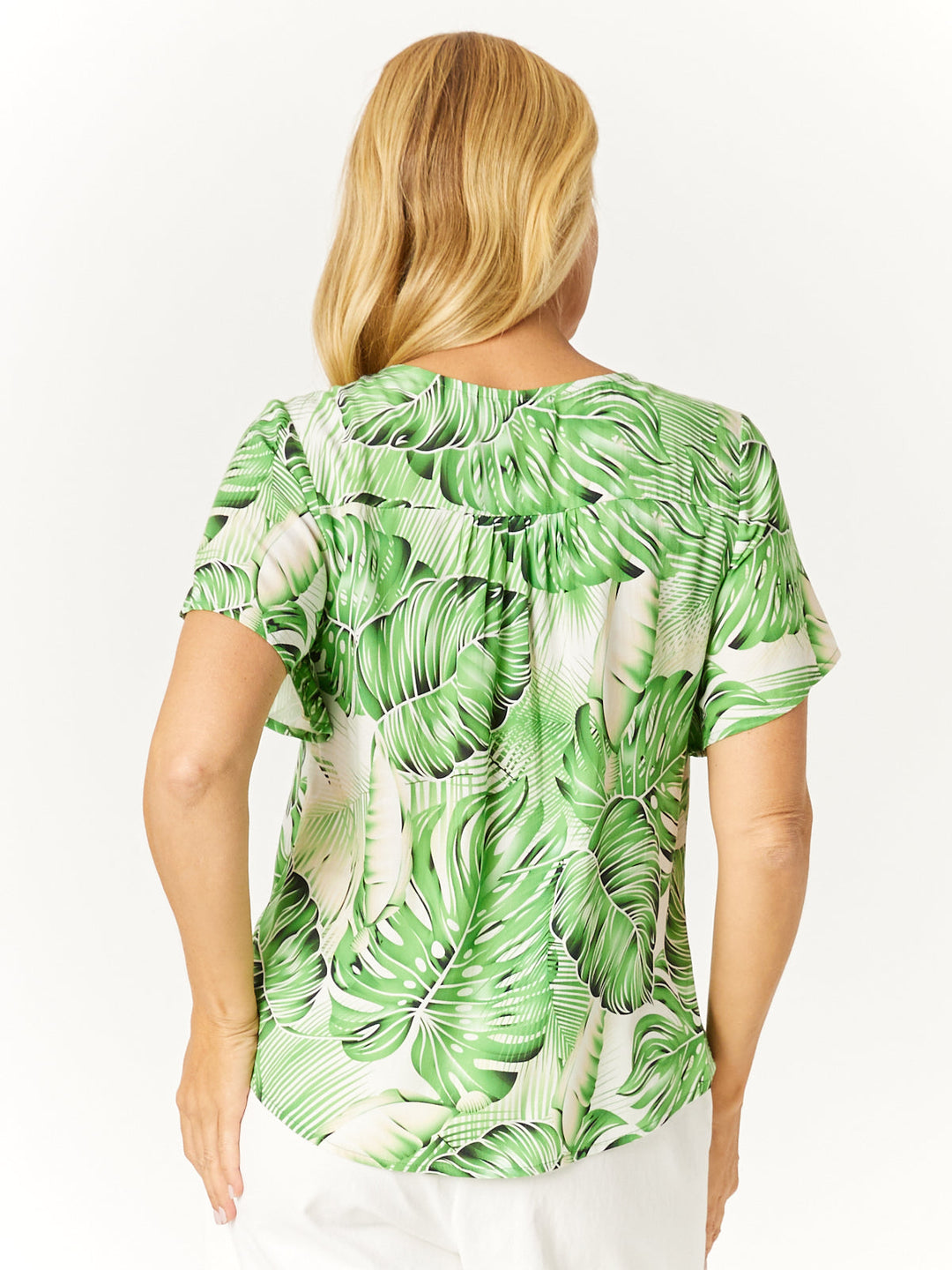 Palm Spring Flutter Button Top - Green/White - 32654