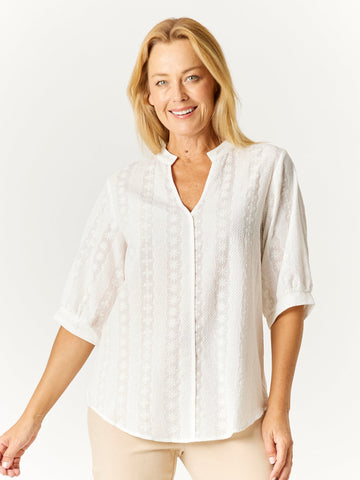 Flower Fields Nehru Top - White- 32655 - 