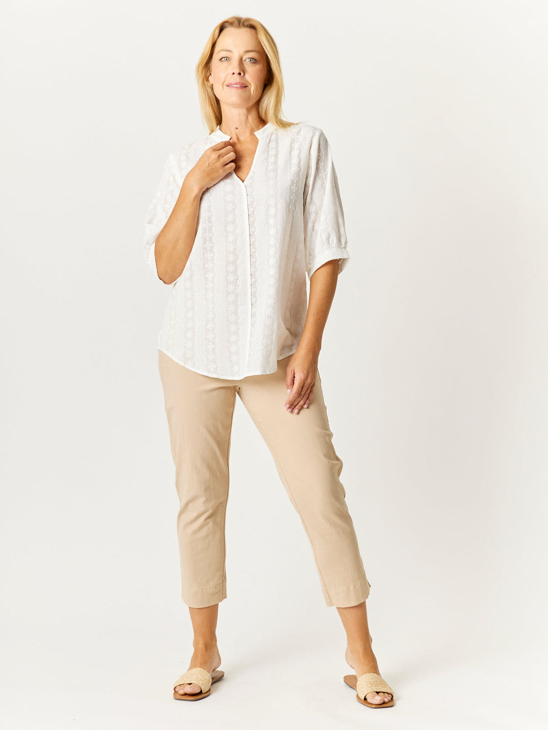 Flower Fields Nehru Top - White- 32655