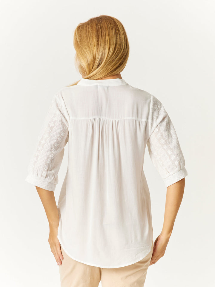 Flower Fields Nehru Top - White- 32655