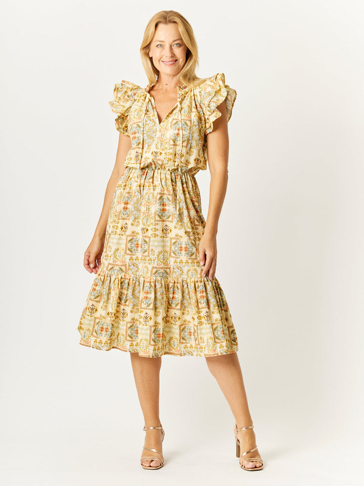 Flower Market Print Dress - Lemon - 32659