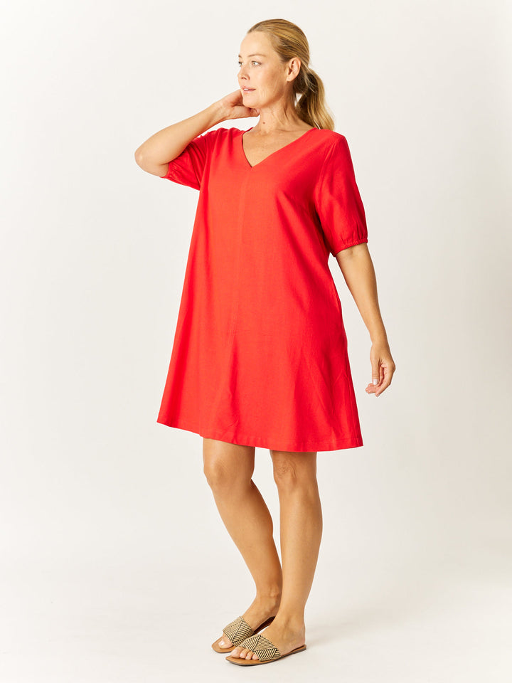 Core Linen V Shift Dress - Lipstick - 32685