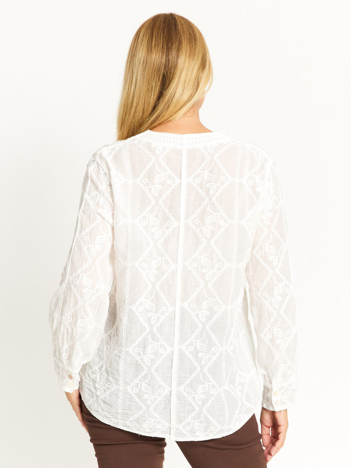 Emily Embroidered Shirt - White - 32703