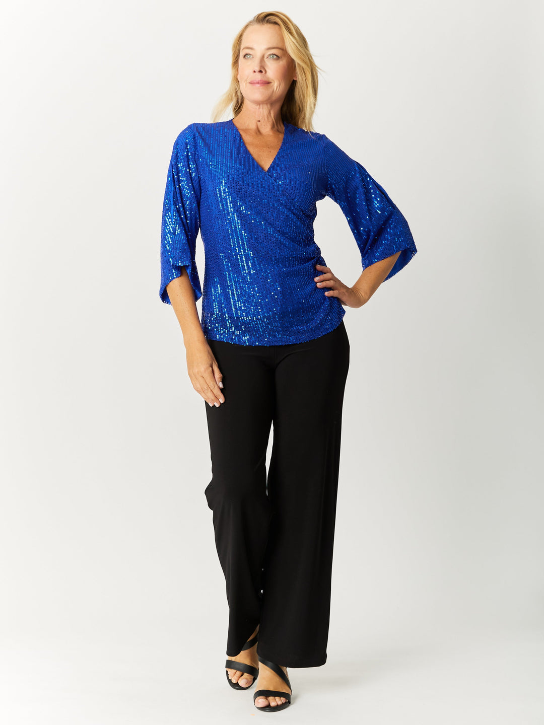 Sparkle Split Sleeve X-Over Top- Electric - 32709