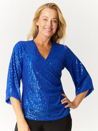 Sparkle Split Sleeve X-Over Top- Electric - 32709