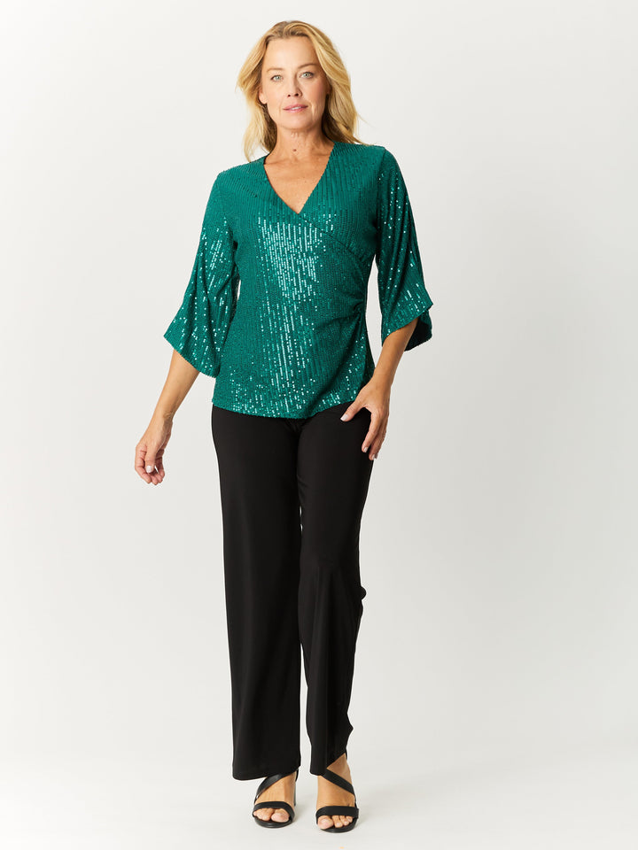 Sparkle Split Sleeve X-Over Top- Jade - 32709